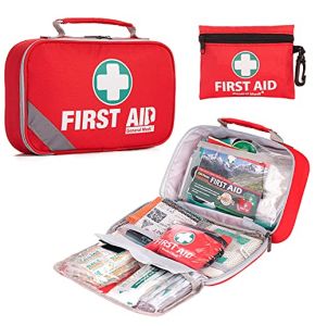 Trousse de Premiers Soins (215 pièces) + Mini Trousse de Premiers Soins (43 pièces) - Maison, Voiture, Camping, Bureau, Voyage - Rouge