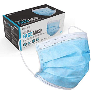 Homedics 50 Masques médicaux jetables 3 plis - 3 couches de protection – Masques chirurgicaux de haute qualité avec Filtration antibactérienne...