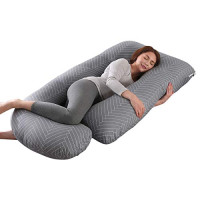 Ergonomic G-shaped Pregnancy Pillow (Striped Gray) - Full Support for Expecting Mothers