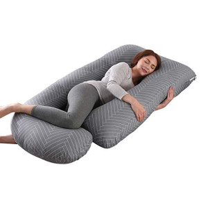 Ergonomic G-shaped Pregnancy Pillow (Striped Gray) - Full Support for Expecting Mothers