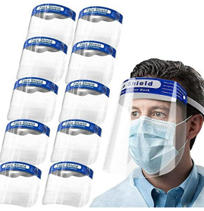 SB Components Lot de 10 visières de protection pour le visage, visière large, ajustable, transparente, anti-buée et anti-éclaboussures
