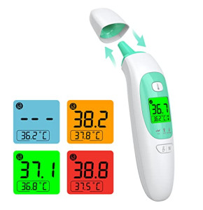 KKmier Forehead and Ear Thermometer - Contactless - Fever Alarm - LCD Screen - Memory Function