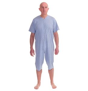 Ferrucci Short Sleeve Comfort Health Pajamas with Short Pants and Back Zipper Closure (Azure, L)
