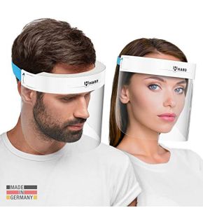 HARD 1x Pro Face Protection Visor Medical Face Shield, Anti-Fog, Reusable for Adults, Made in Germany - White/Blue