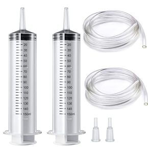 Gebildet 2pcs 150ml Grande Seringue Plastique Seringue de Dosage avec Tuyau de 1m et Adaptateur de Pointe pour Laboratoire Scientifique,Industriels...