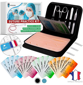 Medicowl Kit de suture pour étudiants, Entrainement à la suture en Vidéos et eBook en Français, 33 pièces avec un étui, Cadeau pour étudiant...