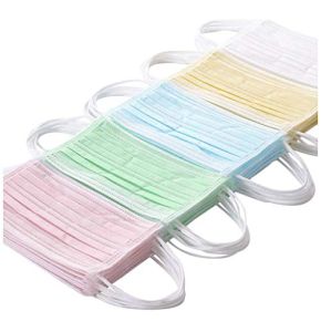 50 Piece Masks (10 Pink, 10 Green, 10 Blue, 10 Yellow, 10 White) - Three-Layer Non-Woven Fabric
