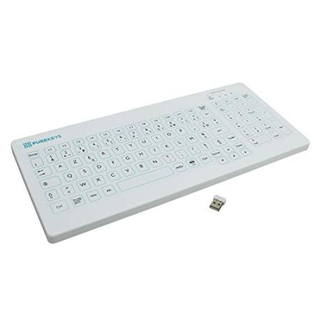 Purekeys ® Clavier sans fil en silicone hypoallergénique lisse désinfectable et étanche - Blanc