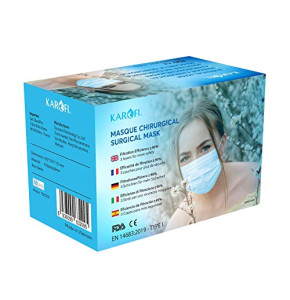 KAROFI - Carton de 2500 Masques Chirurgicaux Type I Médical, 3 Couches, BFE ≥ 95%, testés et approuvés, certifiés CE EN14683 : 2019, Carton d...