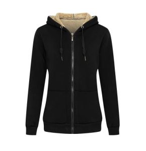 LBL Women's Fleece Jacket Warm Polar Lined Zip-Up Hoodie Long Sleeve Sweatshirt for Winter Black S