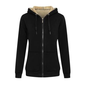 LBL Veste Polaire Femme Chaud Doublure Polaire Zippée à Capuche Sweat-Shirt Manches Longues pour Hiver Noir S