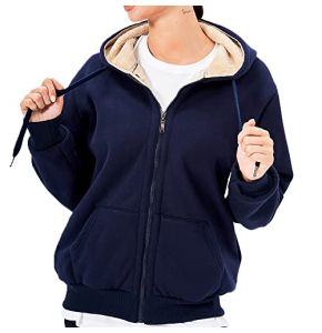 LBL Women's Fleece Hoodie Warm Zipped Sweatshirt Long Sleeves for Winter Navy Blue M
