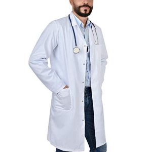 Enzo Blouse Collège Homme Avec Ceinture Arrière Fixe, Manches Longues et 3 Poches Blouse de Travail Blanche Professionnelle