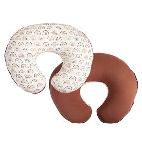 Boppy Nursing Pillow Cover – Organic Fabric | Spicy Rainbow Side and Solid Rust Clay Side | Organic Cotton Fabric