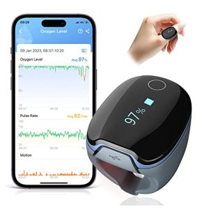 O2 Ring Oxymetre de Doigt, Moniteur d'Oxygène Bluetooth Portable Moniteur de Fréquence Cardiaque, Feedback de Vibration, Android/iOS APP, Rapport PC