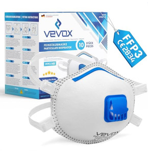 VEVOX® Masques de protection respiratoire - FFP3, FFP2 ou FFP1 - en set de 5, 10, 20 ou 5000 - Masques anti-poussière FFP3 / FFP2 / FFP1 avec sou...