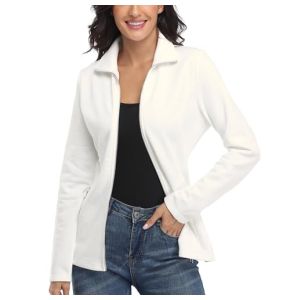 Femme Sweat À Capuche Zippé Sweat-Shirt Sport Zip Up Manche Longue Veste Manteau Coupe-Vent Poches Blanc Taille M