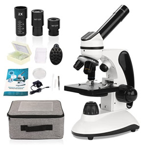 40X-2000X Microscope pour Enfants Adultes, Microscope Professionnel étudiant à Double éclairage LED avec Kits scientifiques, pour l'enseignement...