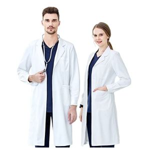 KUMARS Blouse Blanche Lycée Coton, Blouse Chimie Laboratoire, Femme Homme Manche Longue Blouse de Médecin Médical avec Poche et Bouton pour Chim...