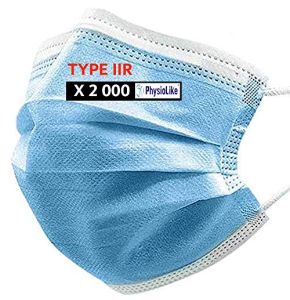 Physiolike 2 000 Type 2R-Masque Chirurgical jetable IIR-Yoniner Marque déposée-CE en 14683:2019-DLUO 09/2022, Bleu, 50 Unité (Lot de 40) Boites