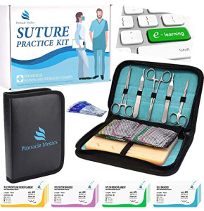 Kit de suture pour l'entraînement | Tampon de suture en silicone avec trousse à outils | 24 fils de suture | Cadeau pour étudiants en médecine,...