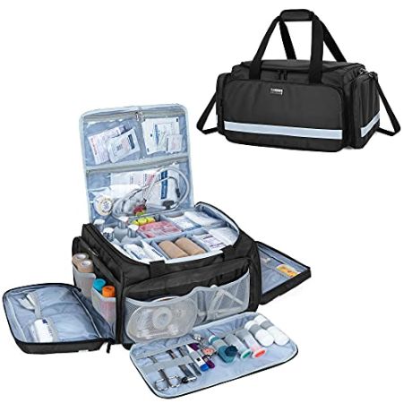 Trunab Sac de Premier Secours Vide Noir, Sac Secours Médical d'urgence Professionnel Grande Capacité avec Planche Division Intérieur et Fond Ant...