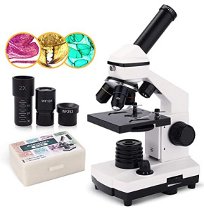 [Upgraded] Microscope monoculaire composé 40X-2000X pour Enfants, Adultes et étudiants, précision Fine Mise au Point Biologique avec Kits
