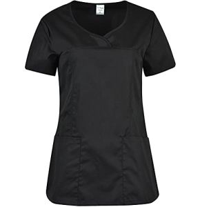 B-Well INES Blouse Esthéticienne Manche Courte Tunique Noir avec Poches