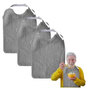 Set of 3 MIMUSELINA Adult Bibs in Sponge - Waterproof and Washable (Grey)