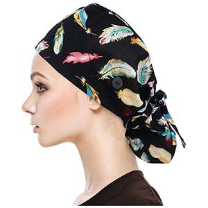 MINYING Calot Chirurgical Fleur Chapeau d'Infirmière Bonnet Chirurgical Tissu Turban Chimio Coton pour Filles Femmes Chapeaux Bonnet de Bain Bandeau