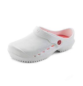 Schu’ZZ - Protec Uni - Medical Clog for Women - Hospital Shoes - Lightweight, Comfortable, Breathable, Non-Slip, Removable Insole - White and Coral