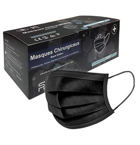 Masques Chirurgicaux Noir - Boite de 50 masques - EN14683 TYPE IIR Masques Chirurgicaux Noir Jetables Black Edition