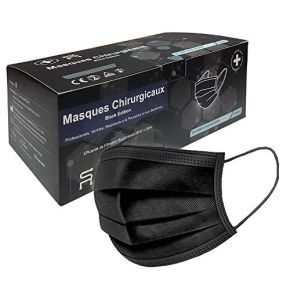 Masques Chirurgicaux Noir - Boîte de 50 masques - EN14683 TYPE IIR - Masques Chirurgicaux Noir Jetables Black Edition