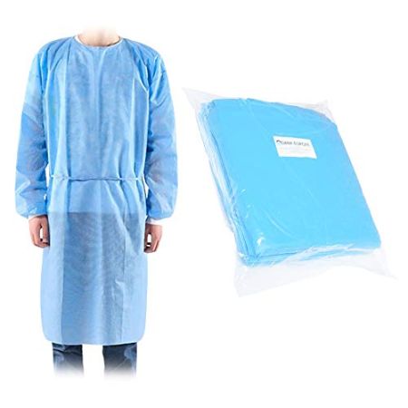 10x Surblouse Jetable Médicale Déperlante 25GSM - 100% Polypropylène Non Tissé - Taille Unique CE - Sachet de 10Pcs - Protection Catégorie Cla...