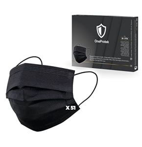 50 + 1 OneProtek Black Surgical Mask - Type 2R IIR Medical EFB ≥98% - CE Certified EN 14683 - Comfortable and Durable Elastic