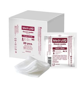 Medrull Sterile Gauze Compresses 5 cm x 5 cm Pack of 100 Pieces (20 Packs x 5 Pcs) Gauze Pads - Dressing Material - First Aid