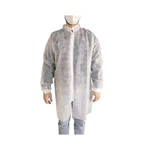 10 Disposable Visitor Gowns OneProtek - Size XL - Zipper Closure - Long Sleeve White Gown - Jersey Cuffs - 25 Gr Polypropylene
