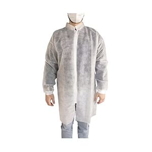 10 Surblouse Jetable Visiteur OneProtek - Taille XL - Fermeture Éclair - Blouse Blanche Manche Longue - Poignets Jersey - Polypropylène 25 Gr