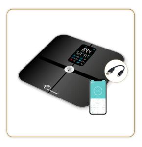 LITTLE BALANCE 8415 Cardio Connect 4 USB, Pèse-personne Impédancemètre connecté, Sans pile, Rechargeable USB, 180 kg, Verre trempé, Noir