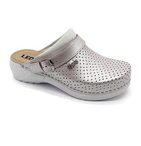 Leon 3300 Sabots Mules Chaussons Chaussures en Cuir Femme Perle EU 38