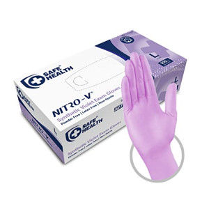 Safe Health Gants d'examen jetables Nitro-V en nitrile vinyle synthétiques Taille L grande Violet, Boîte de 100 gants, Sans latex Sans poudre, Cl...