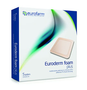 Euroderm Foam Plus-Compresse en mousse polyuréthane hydrocellulaire multicouche avec bord adhésif (cm 15 x cm 15)