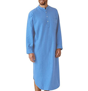 AIEOE Chemise de nuit à manches longues pour homme - En coton - Pour patient, bleu, XXL