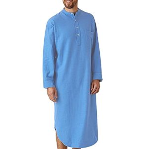 AIEOE Chemise De Nuit À Manches Longues Pour Homme - En Coton - Pour Patient, Bleu, XXL
