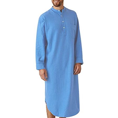 AIEOE Chemise de nuit à manches longues pour homme - En coton - Pour patient, bleu, XXL