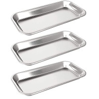 3-Piece Stainless Steel Laboratory Instrument Tray for Medical Tools, 22 cm x 12 cm