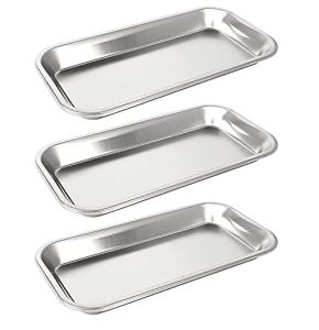 3-Piece Stainless Steel Laboratory Instrument Tray for Medical Tools, 22 cm x 12 cm