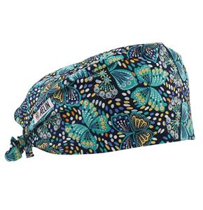 Medical Scrub Cap Unisex Short Hair 100% Cotton (Navy Blue Butterflies)