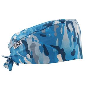 Surgical Cap Unisex Medical Scrub Cap Short Hair 100% Cotton (Blue Camouflage)