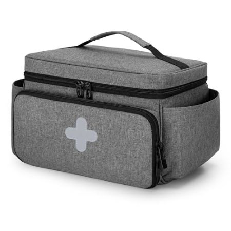 CURMIO Sac Familial de Rangement pour Médicaments, Organisateur de Premiers Secours pour Trousses Médicales d'urgence, Étui Vide, Gris